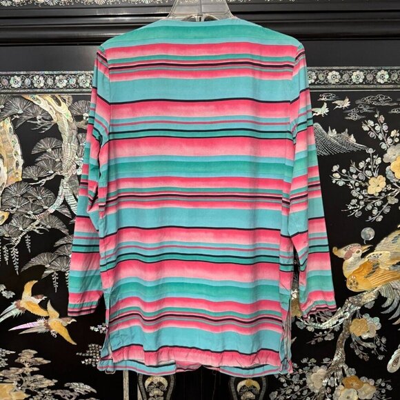 Talbots Multicolor Striped 100% Silk Long Sleeve Button-Front Shirt Blouse 6 - Picture 2 of 8